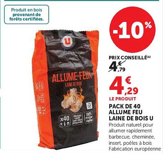 PACK DE 40 ALLUME FEU LAINE DE BOIS U