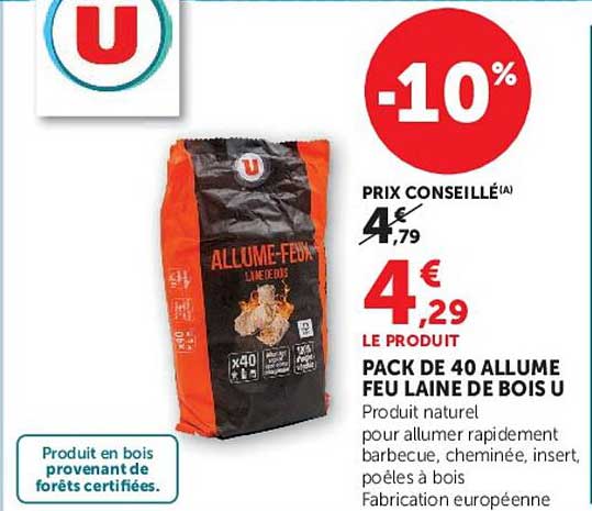 PACK DE 40 ALLUME FEU LAINE DE BOIS U