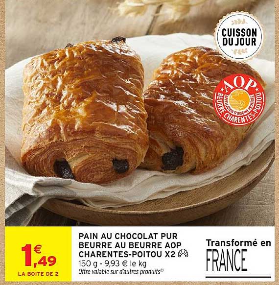 PAIN AU CHOCOLAT PUR BEURRE AU BEURRE AOP CHARENTES-POITOU X2
