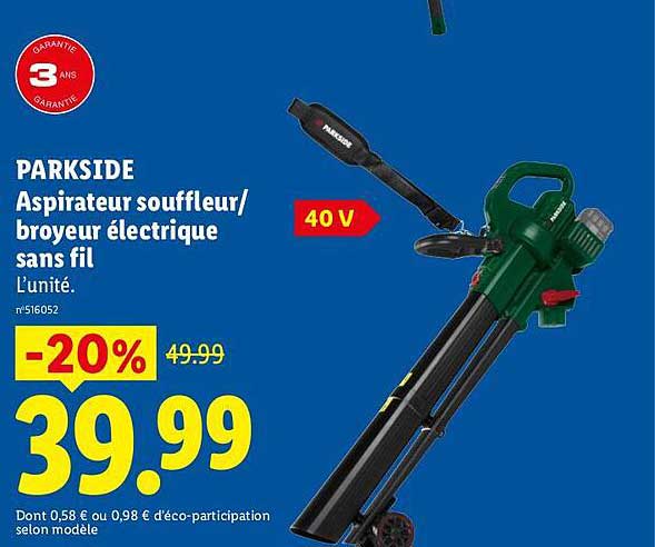 PARKSIDE Aspirateur souffleur/broyeur électrique sans fil