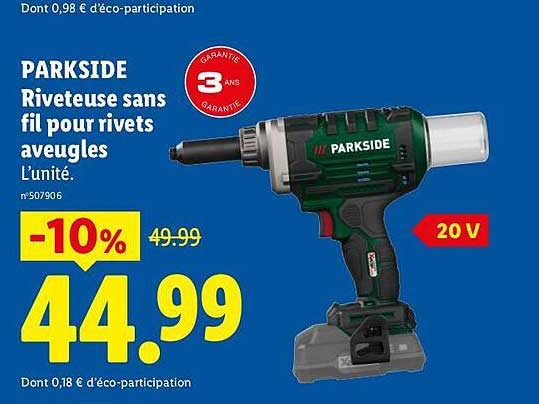 PARKSIDE Riveteuse sans fil pour rivets aveugles L’unité.