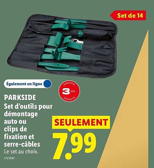 PARKSIDE Set d’outils pour démontage auto ou clips de fixation et serre-câbles