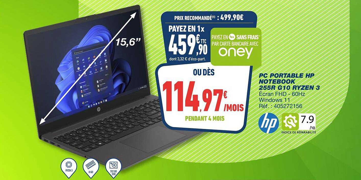 PC PORTABLE HP NOTEBOOK 255R G10 RYZEN 3