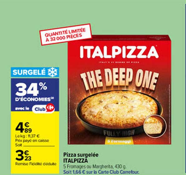 Pizza surgelée ITALPIZZA 5 Fromages ou Margherita, 430 g