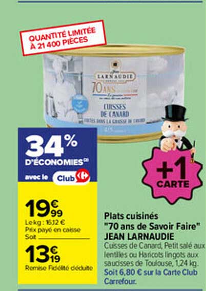 Plats cuisinés “70 ans de Savoir Faire” JEAN LARNAUDIE
