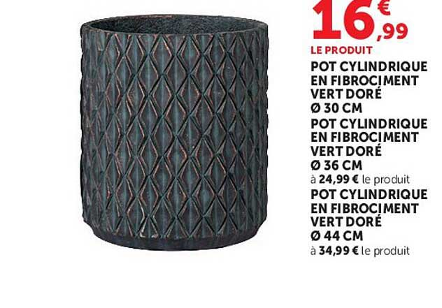 POT CYLINDRIQUE EN FIBROCIMENT VERT DORÉ Ø 30 CM