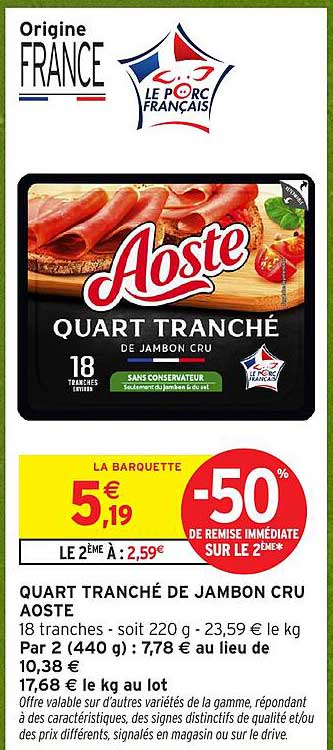 QUART TRANCHÉ DE JAMBON CRU AOSTE