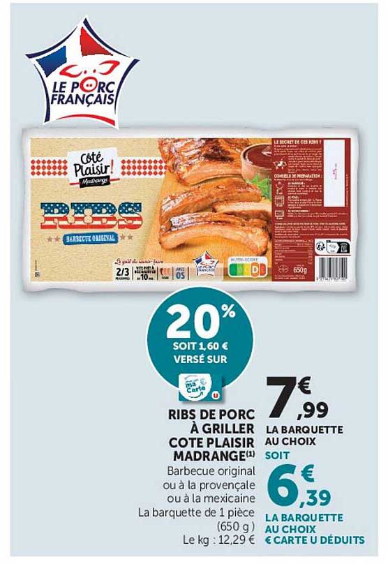 RIBS DE PORC À GRILLER CÔTE PLAISIR MADRANGE