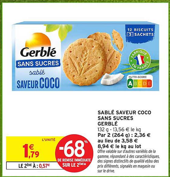 SABLÉ SAVEUR COCO SANS SUCRES GERBLÉ