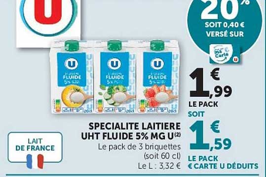 SPECIALITE LAITIERE UHT FLUIDE 5% MG U2