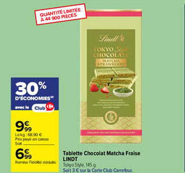 Tablette Chocolat Matcha Fraise LINDT Tokyo Style 145 g