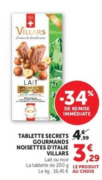TABLETTE SECRETS GOURMANDS NOISETTES D’ITALIE VILLARS