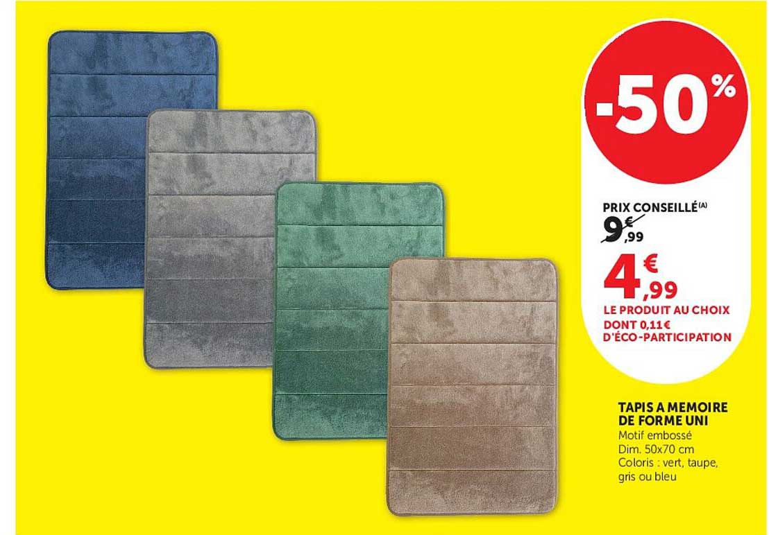 TAPIS A MEMOIRE DE FORME UNI
