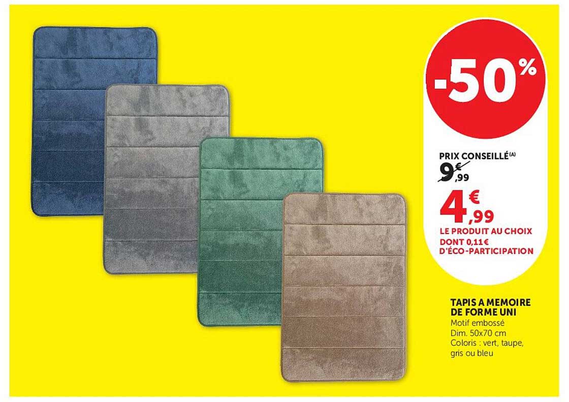 TAPIS A MEMOIRE DE FORME UNI