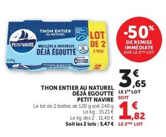 THON ENTIER AU NATUREL DÉJÀ ÉGOUTTÉ PETIT NAVIRE