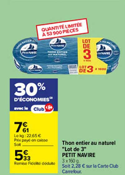 Thon entier au naturel "Lot de 3" PETIT NAVIRE