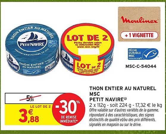 THON ENTIER AU NATUREL MSC PETIT NAVIRE