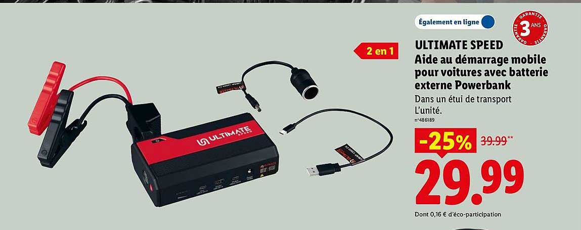 ULTIMATE SPEED Aide au démarrage mobile pour voitures avec batterie externe Powerbank