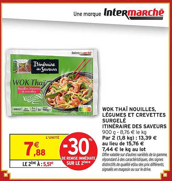 WOK THAÏ NOUILLES, LÉGUMES ET CREVETTES SURGELÉ ITINÉRAIRE DES SAVEURS