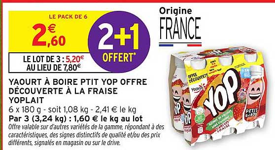 YAOURT A BOIRE PTIT YOP OFFRE DECOUVERTE A LA FRAISE YOPLAIT