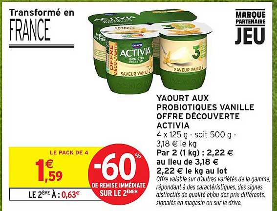 YAOURT AUX PROBIOTIQUES VANILLE OFFRE DÉCOUVERTE ACTIVIA