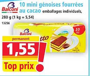 10 mini génoises fourrées au cacao emballages individuels