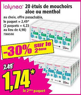 20 étuis de mouchoirs aloe ou menthol
