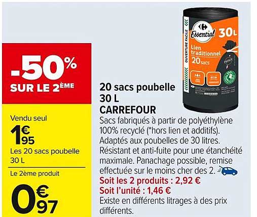 20 sacs poubelle 30 L CARREFOUR