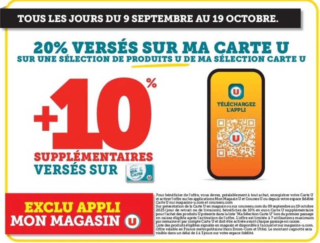 20% VERSÉS SUR MA CARTE U SUR UNE SÉLECTION DE PRODUITS U