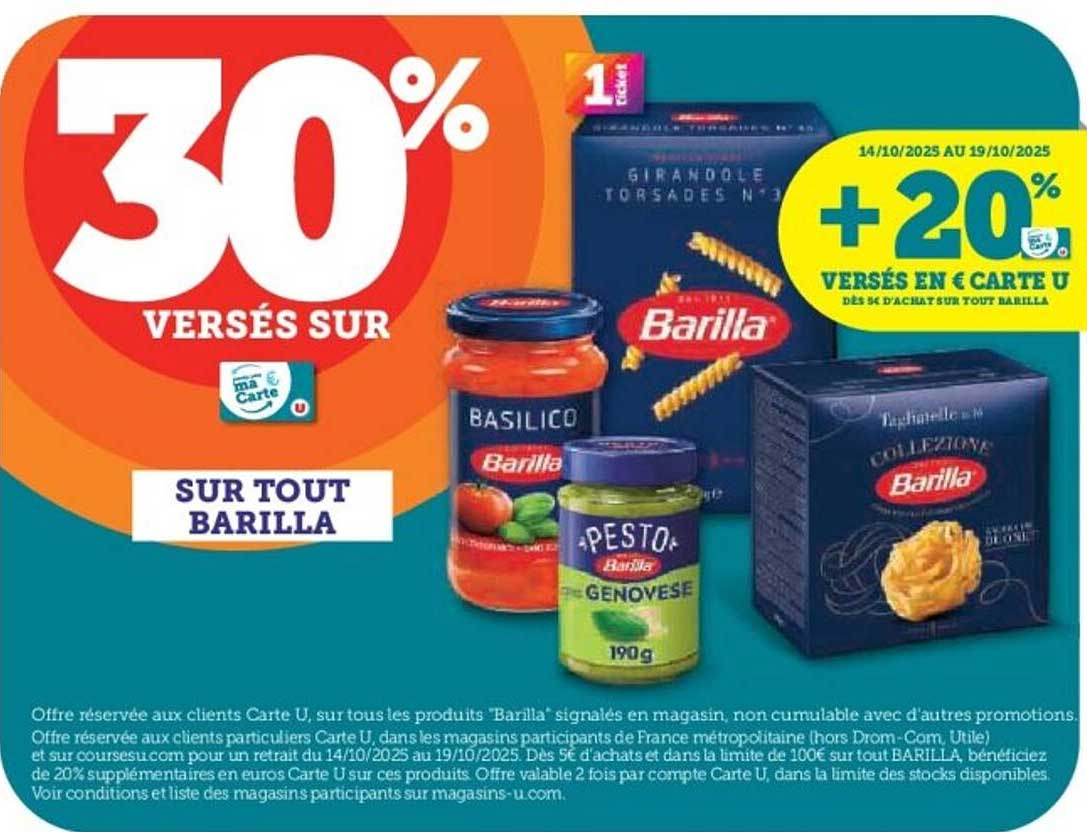 30% VERSÉS SUR SUR TOUT BARILLA