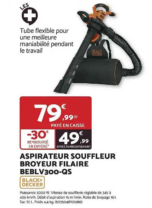 ASPIRATEUR SOUFFLEUR BROYEUR FILAIRE BEBLV300-QS