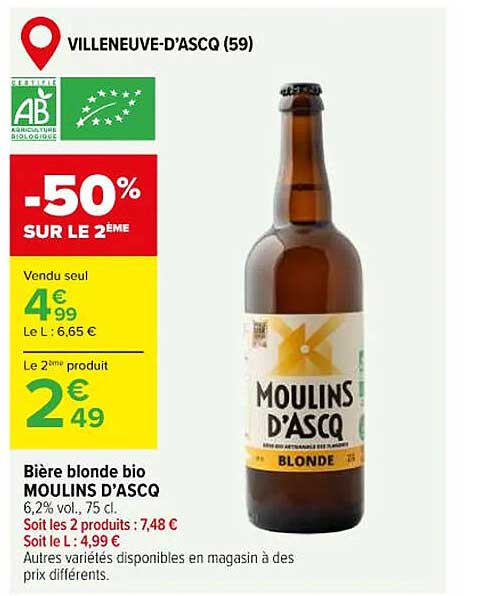 Bière blonde bio MOULINS D'ASCQ