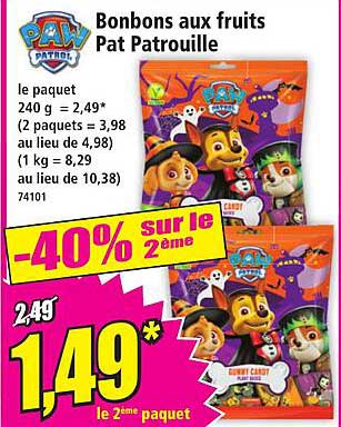 Bonbons aux fruits Pat Patrouille