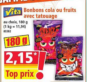 Bonbons cola ou fruits avec tatouage