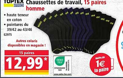 Chaussettes de travail, 15 paires homme