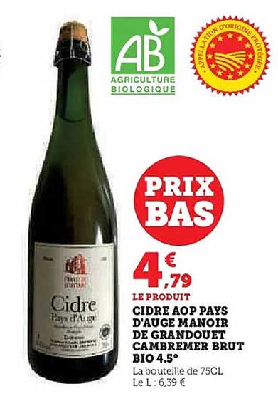 CIDRE AOP PAYS D'AUGE MANOIR DE GRANDOUET CAMBREMER BRUT BIO 4.5°