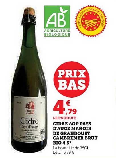 CIDRE AOP PAYS D'AUGE MANOIR DE GRANDOUET CAMBREMER BRUT BIO 4.5°