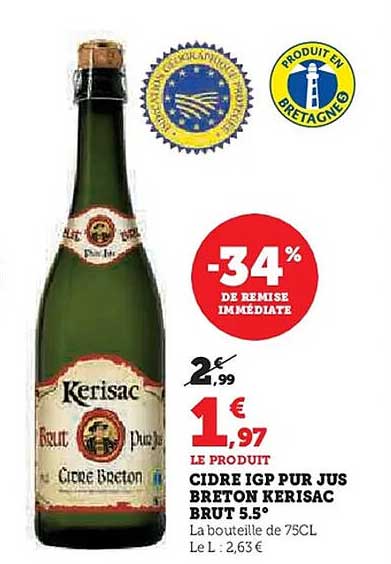CIDRE IGP PUR JUS BRETON KERISAC BRUT 5.5°