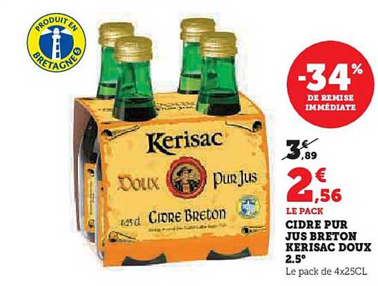 CIDRE PUR JUS BRETON KERISAC DOUX 2.5°