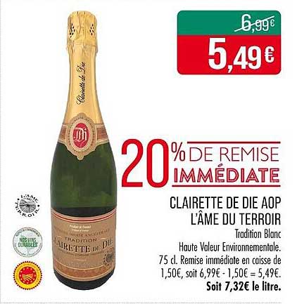 CLAIRETTE DE DIE AOP L'ÂME DU TERROIR Tradition Blanc
