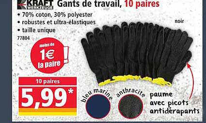 Gants de travail, 10 paires
