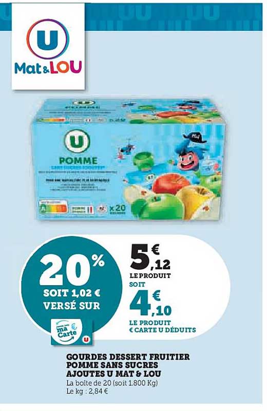 GOURDES DESSERT FRUITER POMME SANS SUCRES AJOUTÉS U MAT & LOU