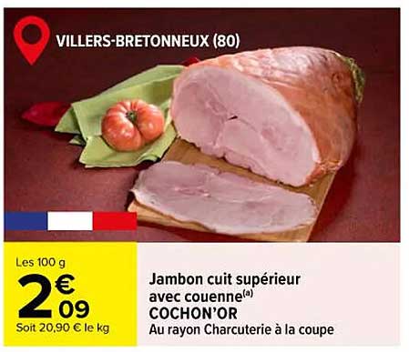 Jambon cuit supérieur avec couenne Cochon'Or