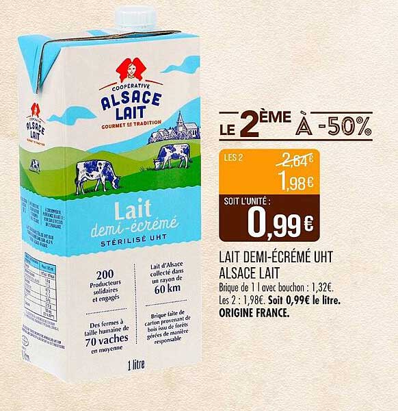 LAIT DEMI-ÉCRÉMÉ UHT ALSACE LAIT