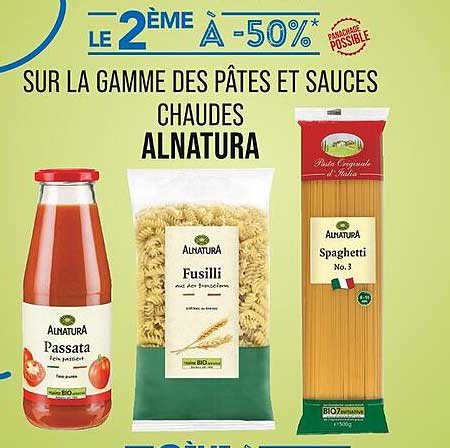 LE 2ÈME À -50% SUR LA GAMME DES PÂTES ET SAUCES CHAUDES ALNATURA