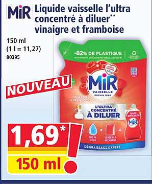 Liquide vaisselle l’ultra concentré à diluer* vinaigre et framboise