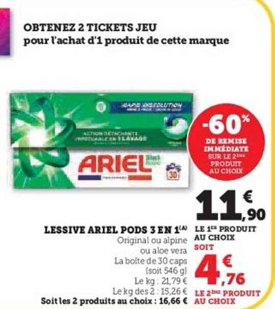 OBTEZ 2 TICKETS JEU pour l'achat d'1 produit de cette marque