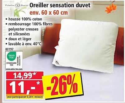 Oreiller sensation duvet env. 60 x 60 cm