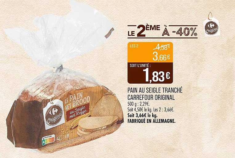 PAIN AU SEIGLE TRANCHÉ CARREFOUR ORIGINAL