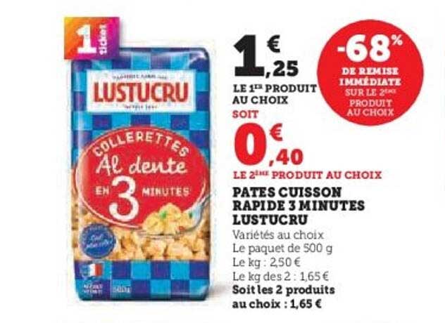 PATES CUISSON RAPIDE 3 MINUTES LUSTUCRU
